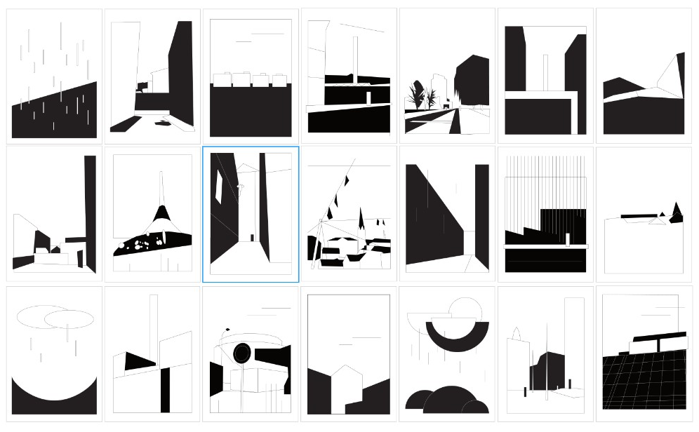Selection of Rain and Hills geometric illustrations